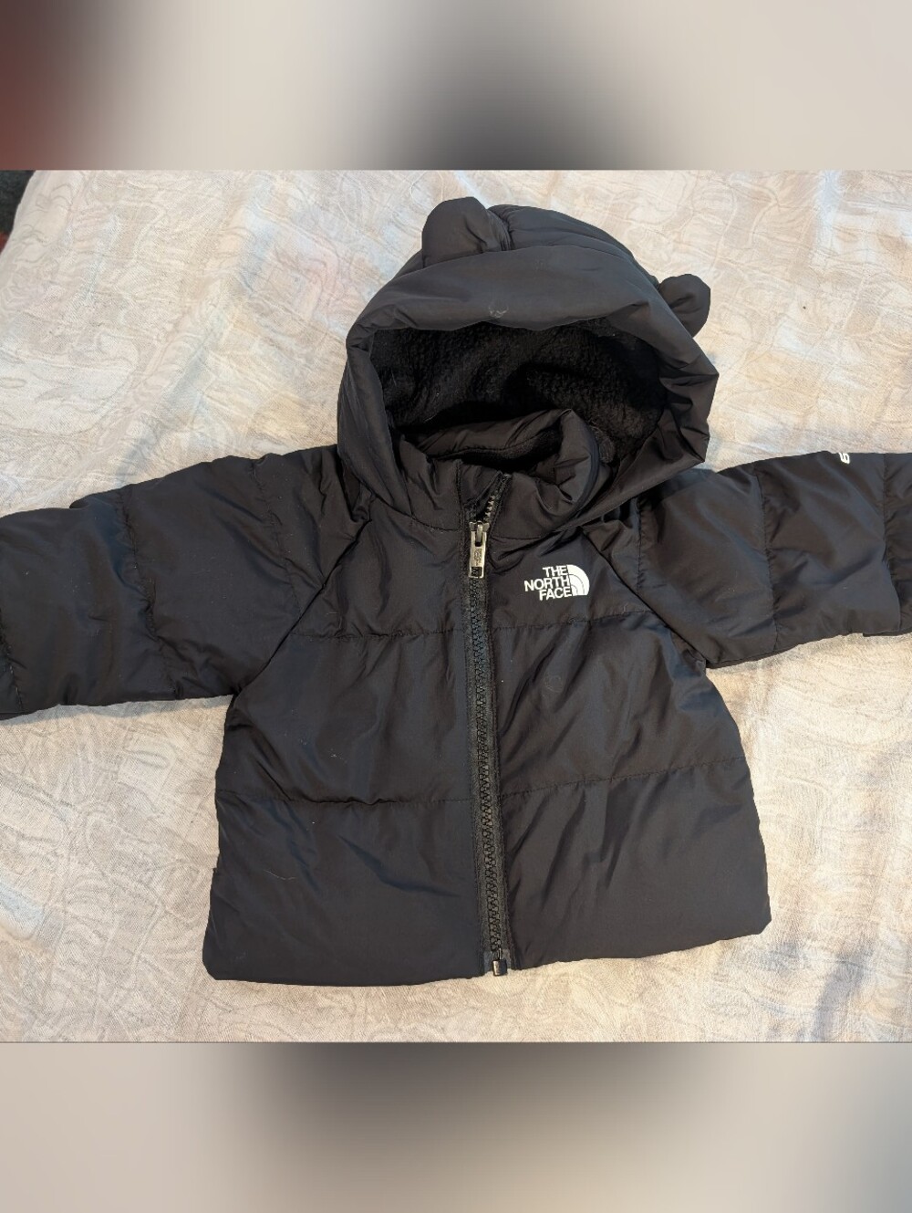 The North Face Unisex Baby Down Hooded Jacket Coat Ears 600 Baby Sz 0-3 M Black